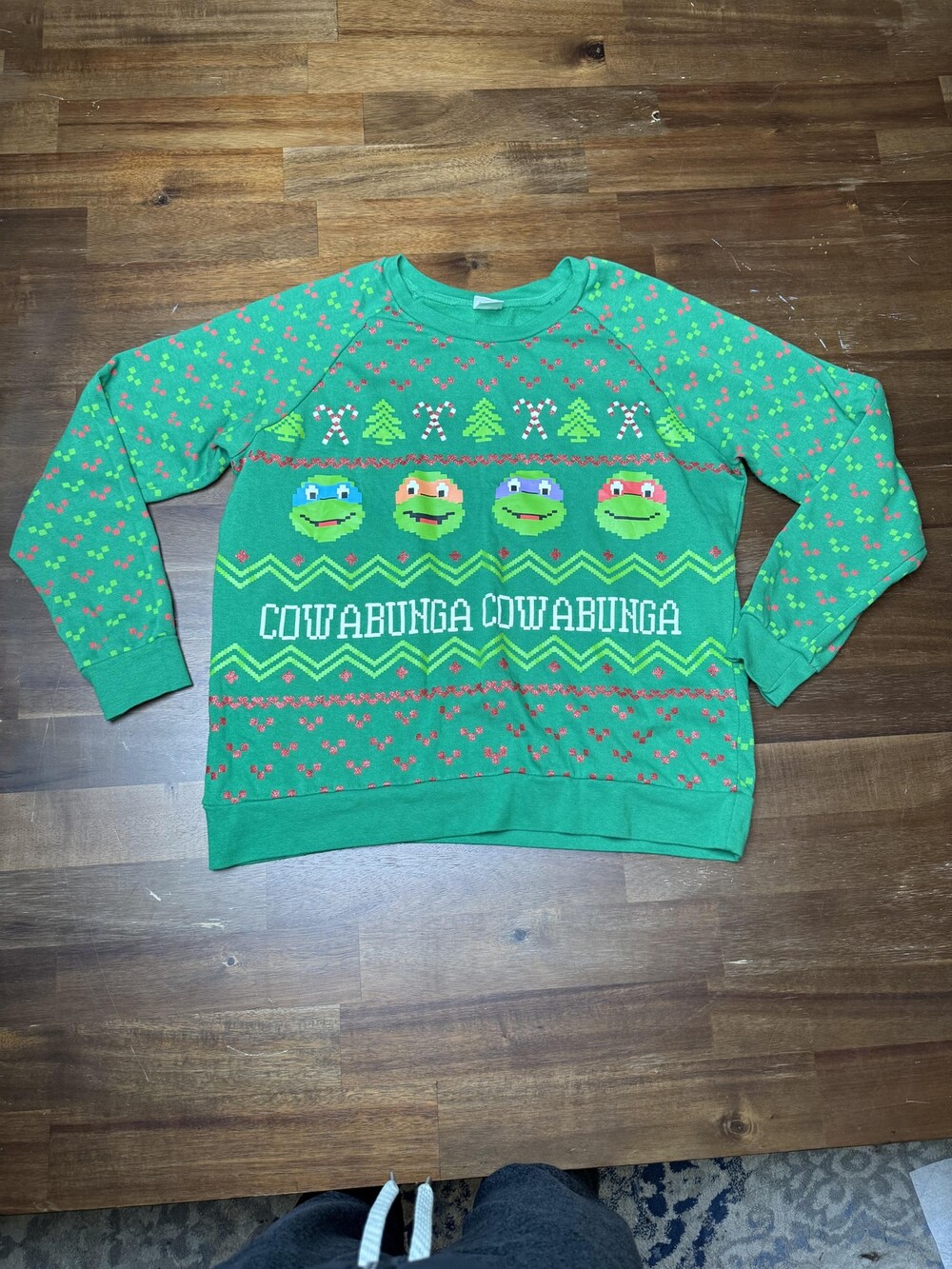 Teenage Mutant Ninja Turtles TMNT Sweatshirt Mens Medium Green Ugly Christmas